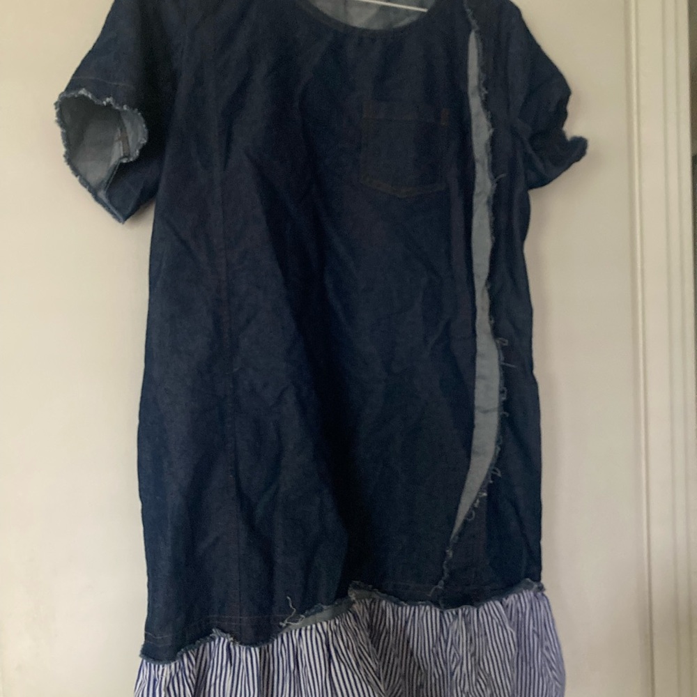 Tory Burch Blue Denim Shirt with Striped Hem